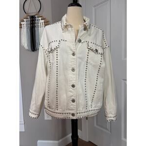 Y2K Style Studded Jean Jacket Size S Off White Studs Retro Denim Oversized